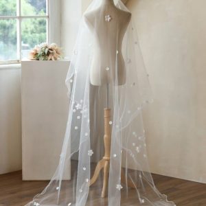 Wedding Veils | Floral/Lace Curly Edge Single Tier Tulle Bridal Cathedral Length Wedding Veil Ivory – Girls