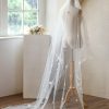 Wedding Veils | Floral/Lace Curly Edge Single Tier Tulle Bridal Cathedral Length Wedding Veil Ivory – Girls