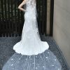 Wedding Veils | Floral/Lace Cut Edge Single Tier Tulle Bridal Cathedral Length Wedding Veil White – Girls