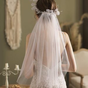 Wedding Veils | Floral/Simple Cut Edge Single Tier Tulle Bridal Elbow Length Wedding Veil Ivory – Girls