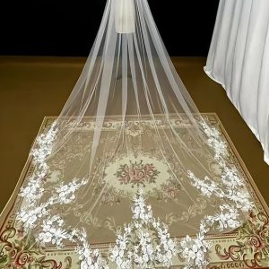 Wedding Veils | Lace Cut Edge Single Tier Tulle Bridal Cathedral Length Wedding Veil Ivory – Girls