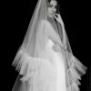 Wedding Veils | Lace Cut Edge Two Tier Tulle Bridal Chapel Length Wedding Veil With Blusher White – Girls