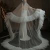 Wedding Veils | Lace Cut Edge Two Tier Tulle Bridal Chapel Length Wedding Veil With Blusher White – Girls