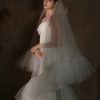 Wedding Veils | Lace Cut Edge Two Tier Tulle Bridal Chapel Length Wedding Veil With Blusher White – Girls