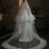 Wedding Veils | Lace Cut Edge Two Tier Tulle Bridal Chapel Length Wedding Veil With Blusher White – Girls