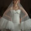 Wedding Veils | Lace Cut Edge Two Tier Tulle Bridal Chapel Length Wedding Veil With Blusher White – Girls