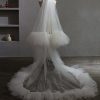 Wedding Veils | Lace Cut Edge Two Tier Tulle Bridal Chapel Length Wedding Veil With Blusher White – Girls