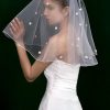 Wedding Veils | Lace Cut Edge Two Tier Tulle Bridal Elbow Length Wedding Veil With Blusher Ivory – Girls