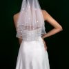 Wedding Veils | Lace Cut Edge Two Tier Tulle Bridal Elbow Length Wedding Veil With Blusher Ivory – Girls