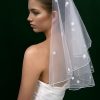 Wedding Veils | Lace Cut Edge Two Tier Tulle Bridal Elbow Length Wedding Veil With Blusher Ivory – Girls