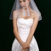 Wedding Veils | Lace Cut Edge Two Tier Tulle Bridal Elbow Length Wedding Veil With Blusher Ivory – Girls