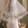 Wedding Veils | Lace Cut Edge Two Tier Tulle Bridal Elbow Length Wedding Veil With Blusher White – Girls