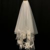 Wedding Veils | Lace Cut Edge Two Tier Tulle Bridal Elbow Length Wedding Veil With Blusher White – Girls