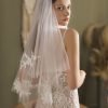 Wedding Veils | Lace Cut Edge Two Tier Tulle Bridal Elbow Length Wedding Veil With Blusher White – Girls