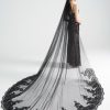 Wedding Veils | Lace Edge Single Tier Tulle Black Cathedral Length Wedding Veil Black – Girls