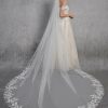 Wedding Veils | Lace Edge Single Tier Tulle Bridal Cathedral Length Wedding Veil Ivory – Girls