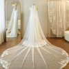 Wedding Veils | Lace Edge Single Tier Tulle Bridal Cathedral Length Wedding Veil Ivory – Girls