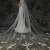 Wedding Veils | Lace Edge Single Tier Tulle Bridal Cathedral Length Wedding Veil Ivory – Girls