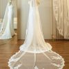 Wedding Veils | Lace Edge Single Tier Tulle Bridal Cathedral Length Wedding Veil Ivory – Girls