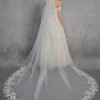 Wedding Veils | Lace Edge Single Tier Tulle Bridal Cathedral Length Wedding Veil Ivory – Girls