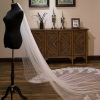 Wedding Veils | Lace Edge Single Tier Tulle Bridal Cathedral Length Wedding Veil Ivory – Girls