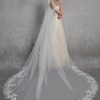 Wedding Veils | Lace Edge Single Tier Tulle Bridal Cathedral Length Wedding Veil Ivory – Girls