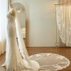 Wedding Veils | Lace Edge Single Tier Tulle Bridal Cathedral Length Wedding Veil Ivory – Girls