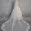 Wedding Veils | Lace Edge Single Tier Tulle Bridal Cathedral Length Wedding Veil Ivory – Girls