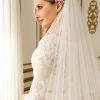 Wedding Veils | Lace Edge Single Tier Tulle Bridal Cathedral Length Wedding Veil Ivory – Girls