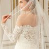 Wedding Veils | Lace Edge Single Tier Tulle Bridal Cathedral Length Wedding Veil Ivory – Girls