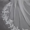 Wedding Veils | Lace Edge Single Tier Tulle Bridal Cathedral Length Wedding Veil Ivory – Girls