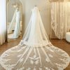 Wedding Veils | Lace Edge Single Tier Tulle Bridal Cathedral Length Wedding Veil White – Girls