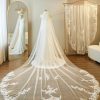 Wedding Veils | Lace Edge Single Tier Tulle Bridal Cathedral Length Wedding Veil White – Girls