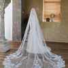 Wedding Veils | Lace Edge Single Tier Tulle Bridal Cathedral Length Wedding Veil White – Girls