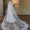 Wedding Veils | Lace Edge Single Tier Tulle Bridal Cathedral Length Wedding Veil White – Girls