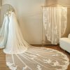 Wedding Veils | Lace Edge Single Tier Tulle Bridal Cathedral Length Wedding Veil White – Girls