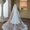 Wedding Veils | Lace Edge Single Tier Tulle Bridal Cathedral Length Wedding Veil White – Girls