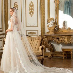 Wedding Veils | Lace Edge Single Tier Tulle Bridal Chapel Length Wedding Veil Ivory – Girls