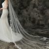 Wedding Veils | Lace Edge Single Tier Tulle Bridal Chapel Length Wedding Veil Ivory – Girls