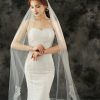 Wedding Veils | Lace Edge Single Tier Tulle Bridal Chapel Length Wedding Veil Ivory – Girls