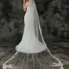 Wedding Veils | Lace Edge Single Tier Tulle Bridal Chapel Length Wedding Veil Ivory – Girls