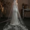 Wedding Veils | Lace Edge Single Tier Tulle Bridal Chapel Length Wedding Veil White – Girls