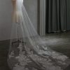 Wedding Veils | Lace Edge Single Tier Tulle Bridal Chapel Length Wedding Veil White – Girls