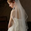 Wedding Veils | Lace Edge Single Tier Tulle Bridal Fingertip Length Wedding Veil Ivory – Girls