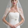 Wedding Veils | Lace Edge Single Tier Tulle Bridal Fingertip Length Wedding Veil Ivory – Girls