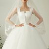 Wedding Veils | Lace Edge Single Tier Tulle Bridal Fingertip Length Wedding Veil Ivory – Girls