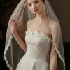 Wedding Veils | Lace Edge Single Tier Tulle Bridal Fingertip Length Wedding Veil Ivory – Girls