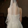 Wedding Veils | Lace Edge Single Tier Tulle Bridal Fingertip Length Wedding Veil Ivory – Girls