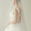 Wedding Veils | Lace Edge Single Tier Tulle Bridal Fingertip Length Wedding Veil Ivory – Girls