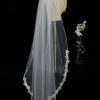 Wedding Veils | Lace Edge Single Tier Tulle Bridal Fingertip Length Wedding Veil Ivory – Girls